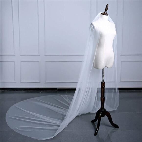 Bride Wedding Veil Long Cathedral Veil Drop Veil Soft Tulle Bridal Veils (White) - Picture 2 of 7